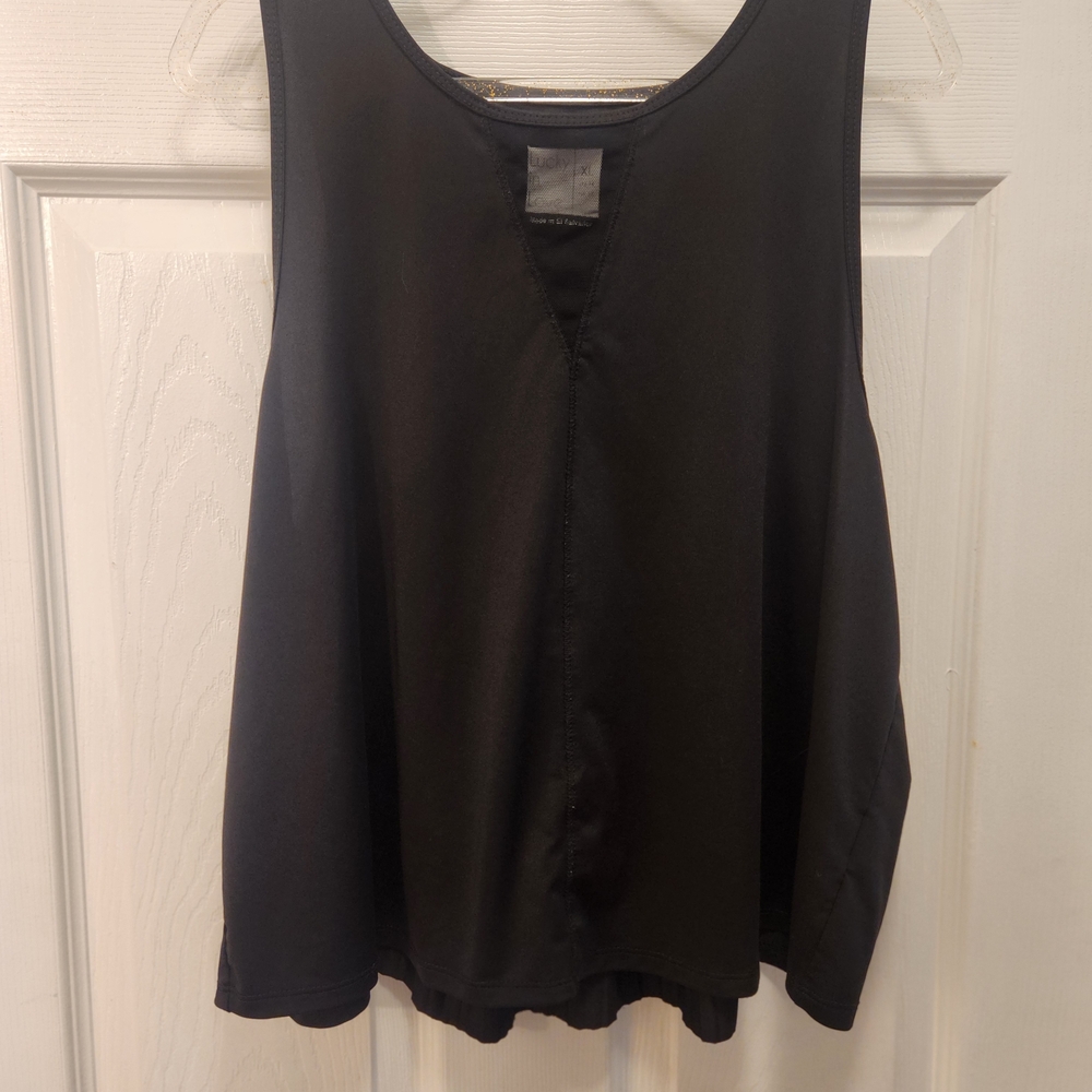 Lucky in Love Black Pleated Back XL Tank Top